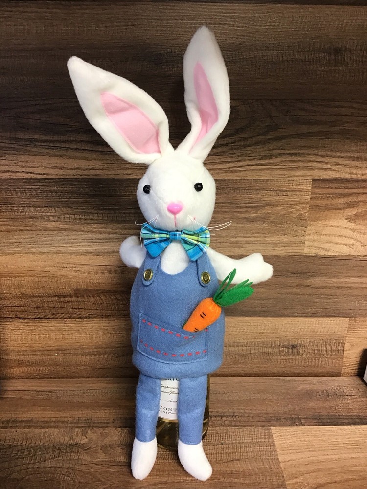 Easter Bunny in Overalls Wine Bottle Cover for Seasonal Holiday Decor-image