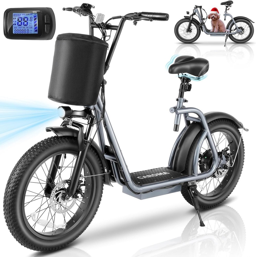 Foldable Electric Scooter for Adults with Seat & Carry Basket E-Moped