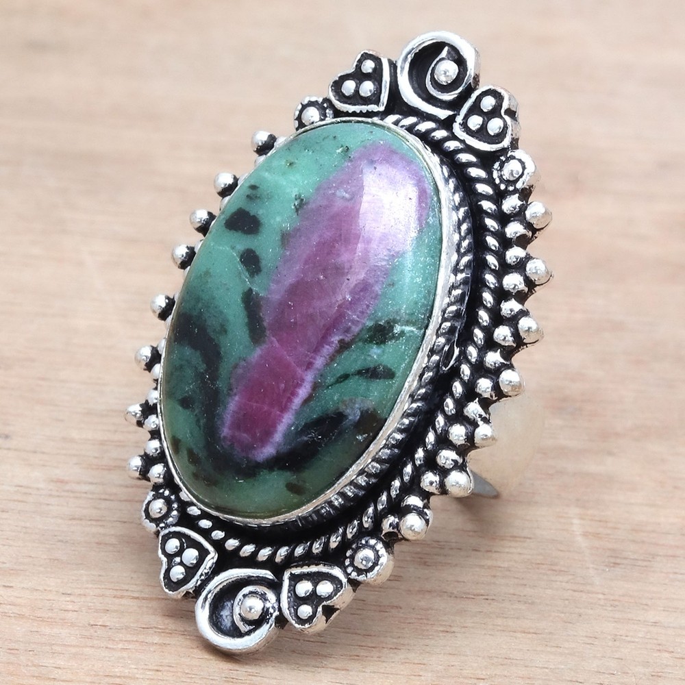 Ruby Zoisite Silver Handmade Gemstone Jewelry Size 7