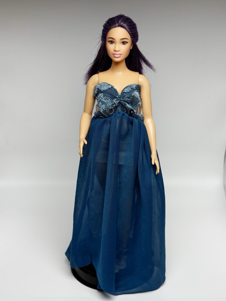Hand Sewn Long Gown For Barbie Doll. ( Curvy Doll) Under Garment Not Included.