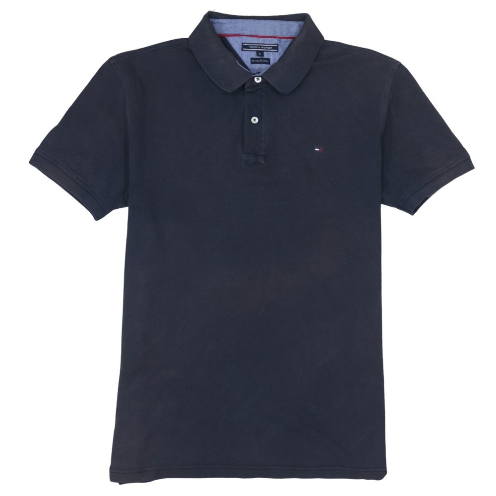 Tommy Hilfiger Mens Polo Shirt Navy Blue Cotton Knit Embroidered Flag Logo XL