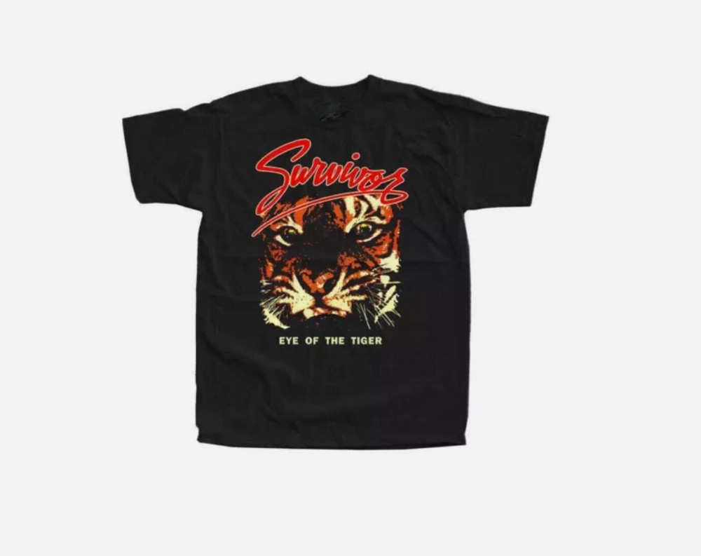 Vintage Survivor Eye of the Tiger Black Cotton Tee S-5XL Unisex  