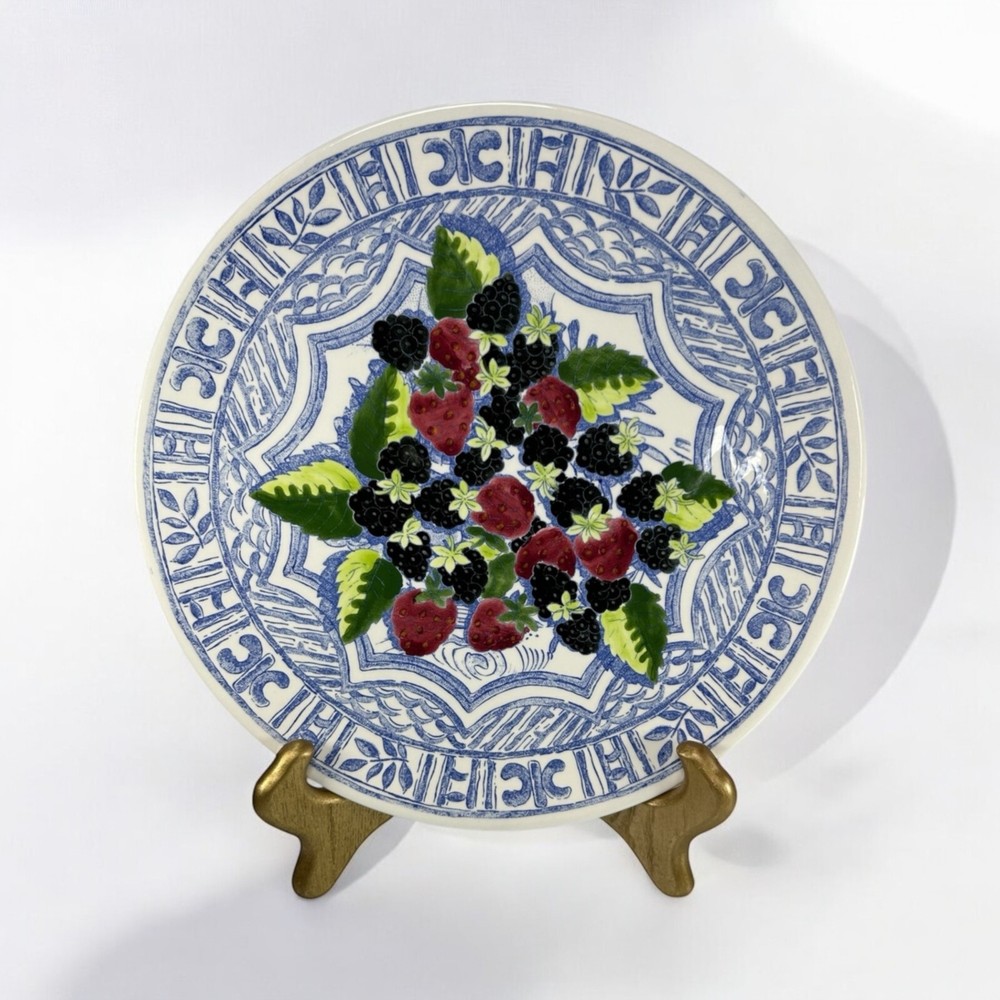 Gien Oiseau Blue Dessert Platter Blue White Berry Fruit Ceramic Cake Plate 12