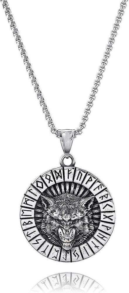 Cy trendy Mens Stainless Steel Viking 3D Wolf Head Pendant Necklace 24
