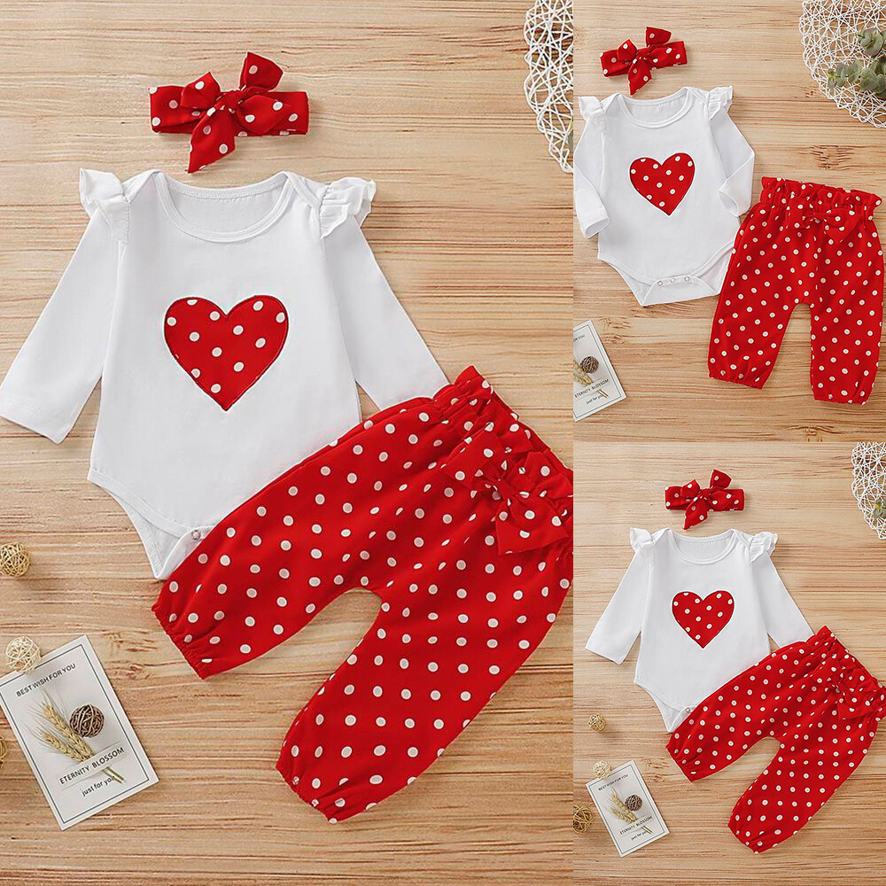 Newborn Infant Baby Girl Romper Jumpsuit Tops Pants Headband Outfits Clothes Set