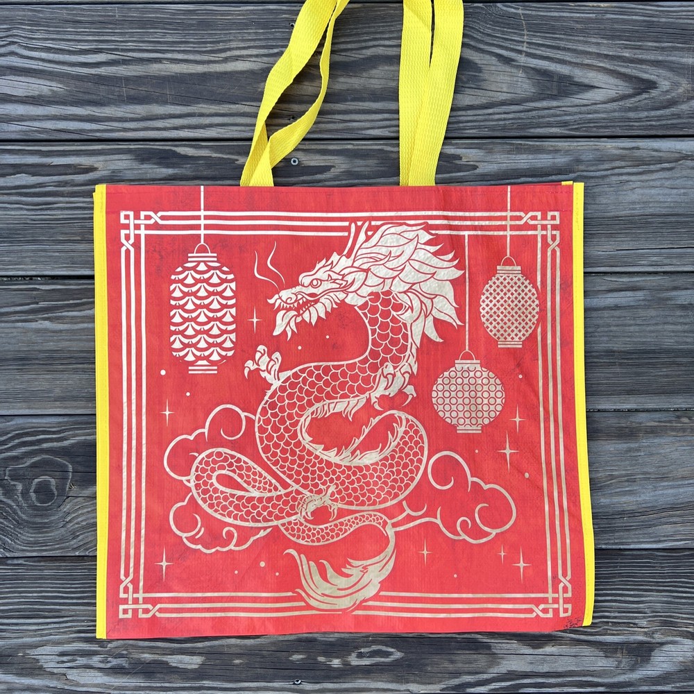 TJ Maxx Shopping Bag Reusable Big Tote New Spring DRAGON RED 🧧 HAPPY NEW YEAR-image