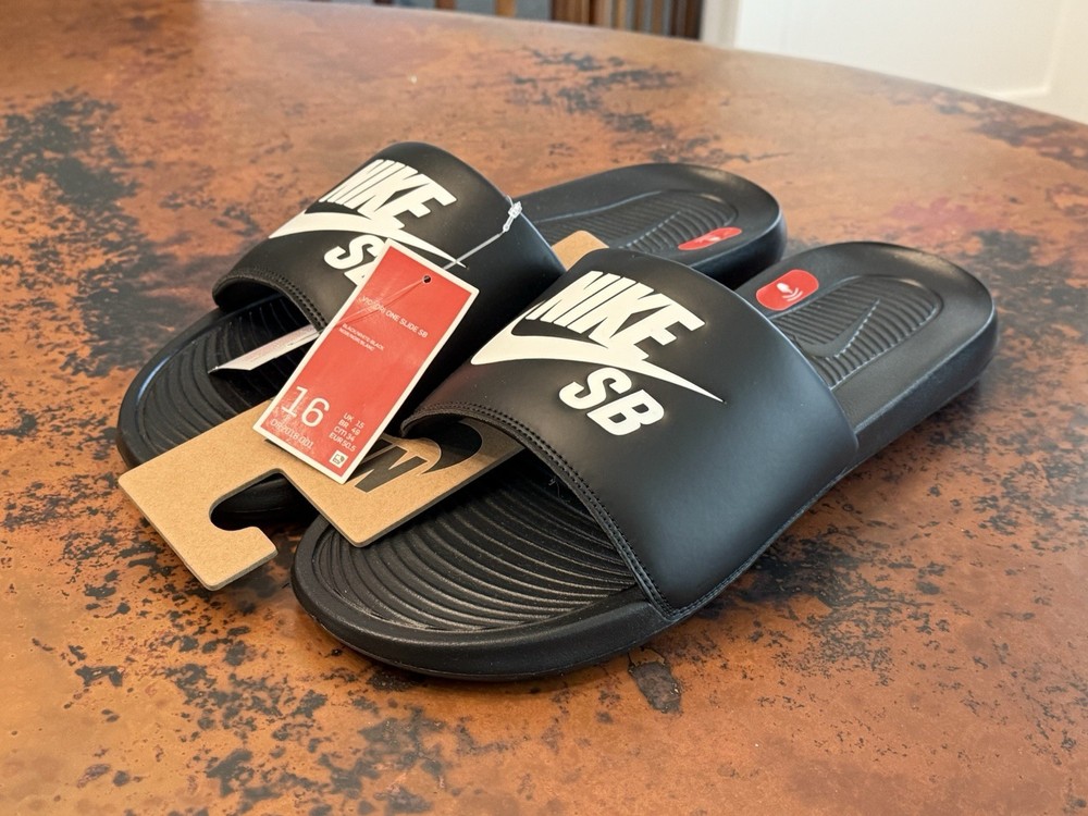 Nike SB Victor One Slides Sandals Men Size 16 Black White New NWT DR2018-001