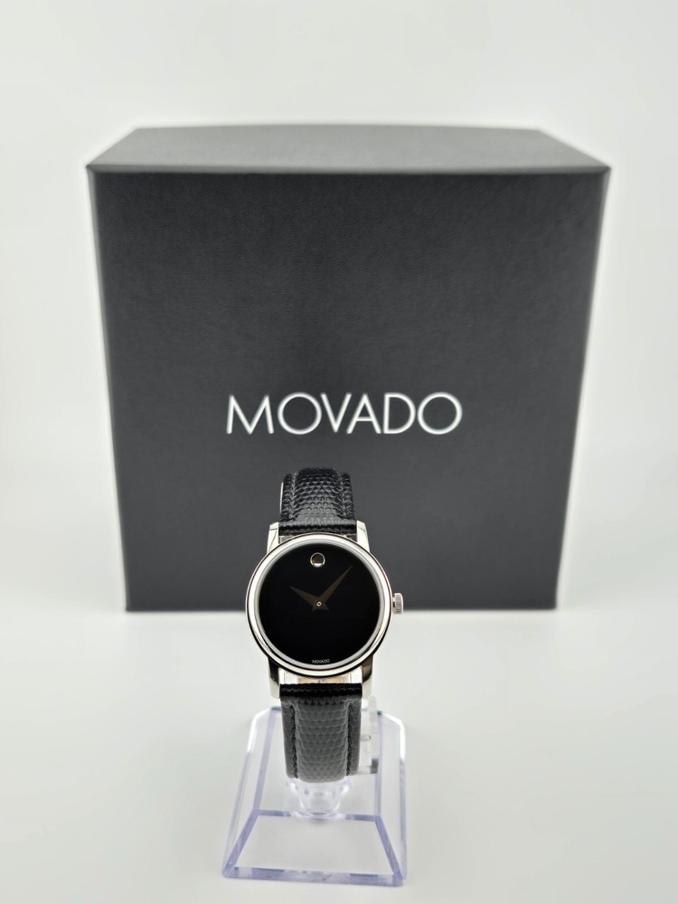 Movado Womens Museum Black Leather Watch 2100004 - $550 MSRP