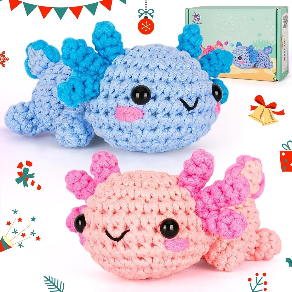 Beginner Crochet Kit with Extra Yarn and Video Tutorials - Create Happy Axolotls