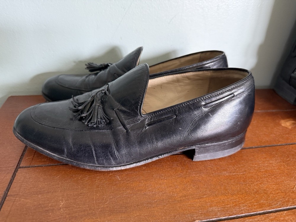 Vintage Stetson Black Leather Penny Loafers with Tassels Size 9 for Men