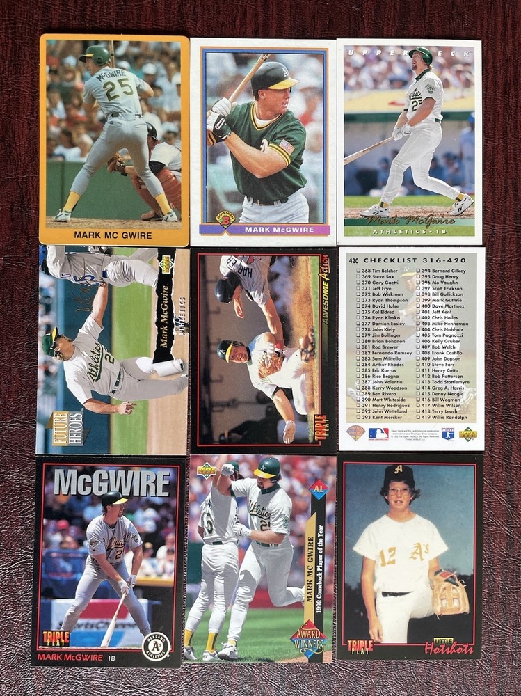 Lot Of 9 Mark McGwire Baseball Cards Oakland A’s