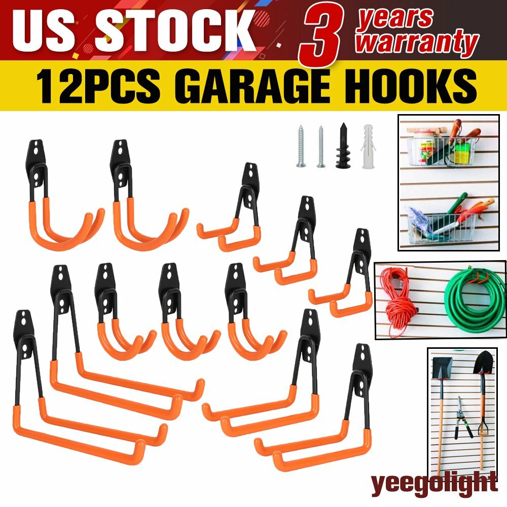 12-Pack Heavy Duty Steel Garage Hooks for Wall Storage and Tool Organization