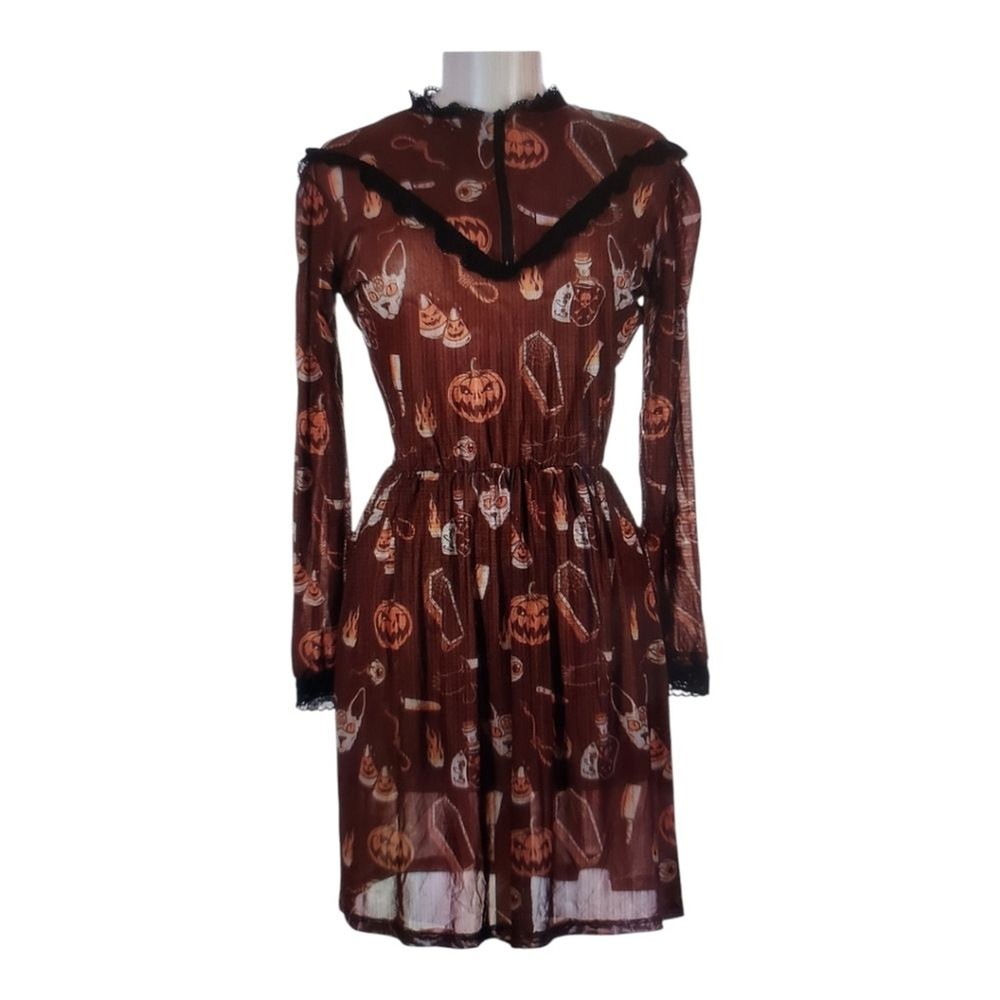Spooky Victorian Lace Gothic Dress Size M Dark Elegance