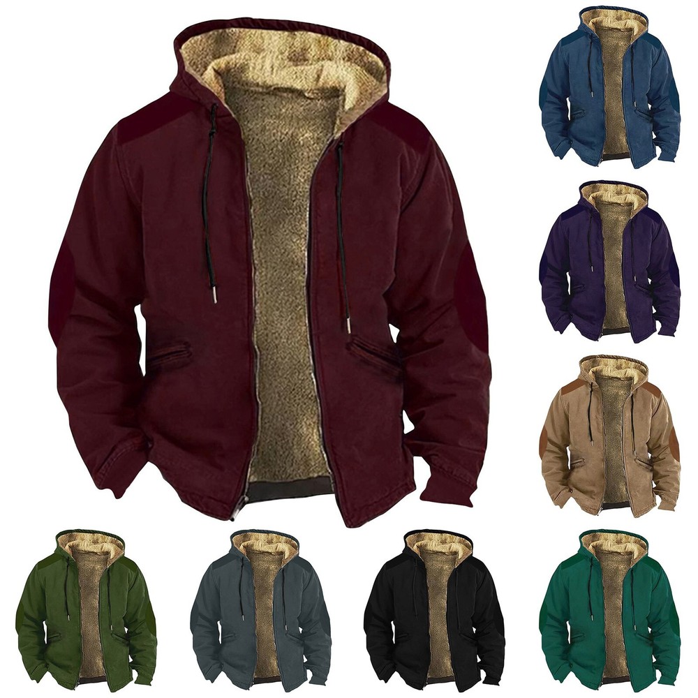 Mens Hoodies Jacket Insert Cotton Zipper Pocket Print Retro Trend Casual Sweater