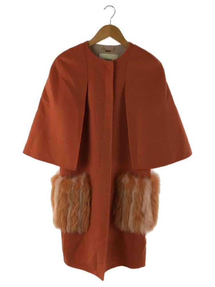 Fendi Coat Fox Fur Wool Size 38 Orange