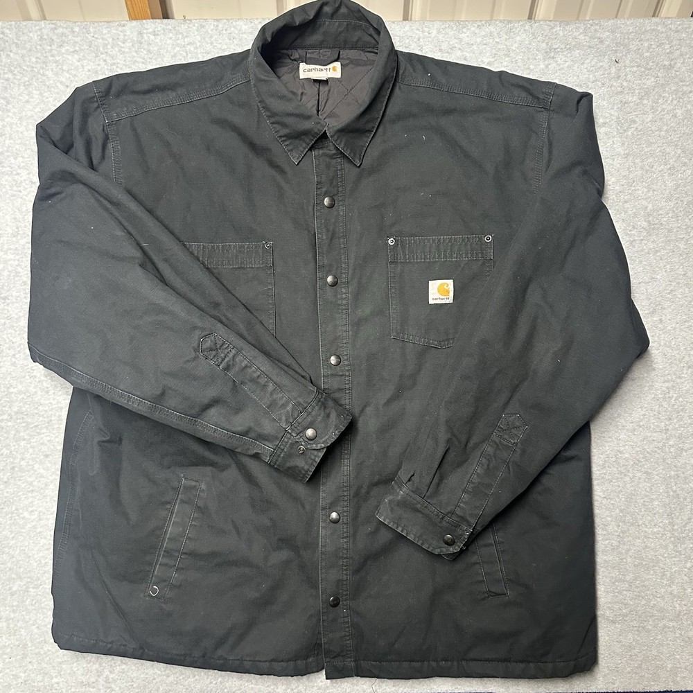Vintage Carhartt Jacket Mens 2XL Black Duck Canvas Quilt Lined Chore Coat 14806