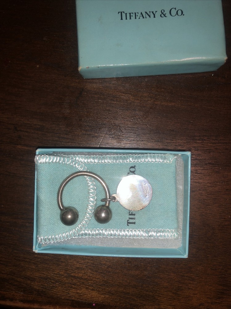 Tiffany & Co. Sterling 925 Silver Round Ball Keyring with Box & Bag VINTAGE