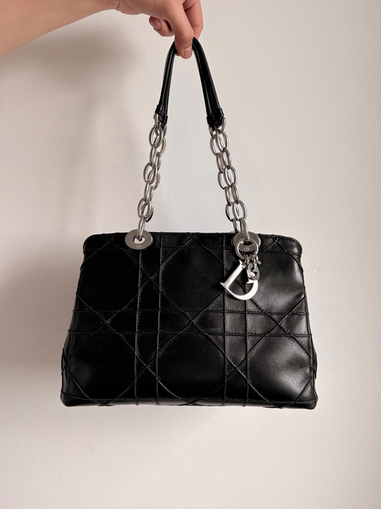 Dior Black Granville Cannage Chain Soft Leather Medium Tote