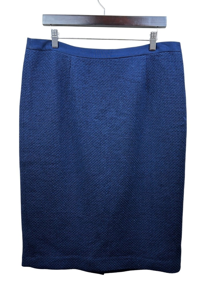 Boden Pencil Skirt Womens Sz 12L Wool Blend Blue Textured Lined Classic Workwear
