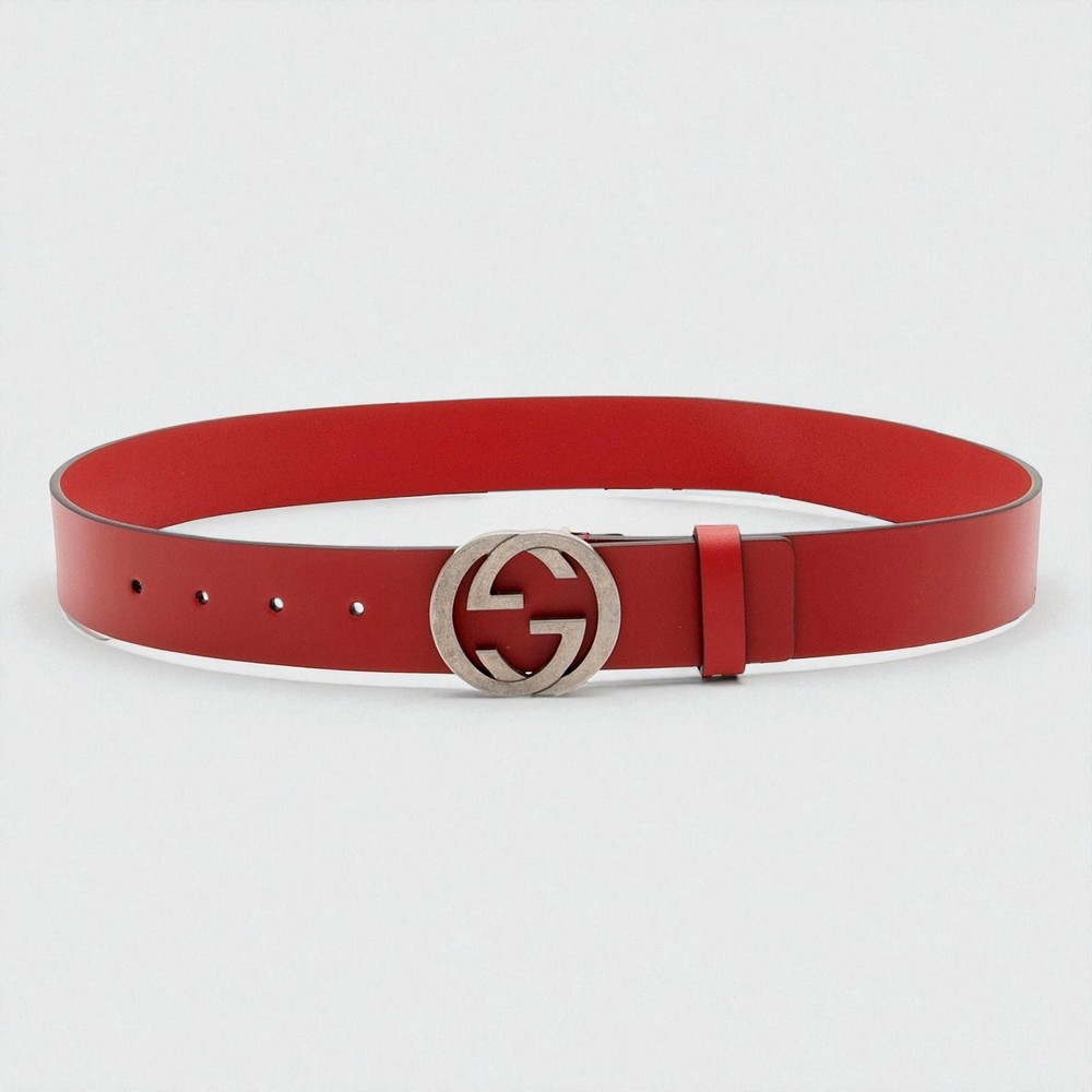 Authentic New Gucci Leather Belt Size 90 Red Tinted Buckle