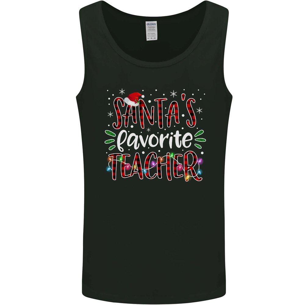 Funny Santa's Favorite Teacher Christmas Vest Tank Top for Men