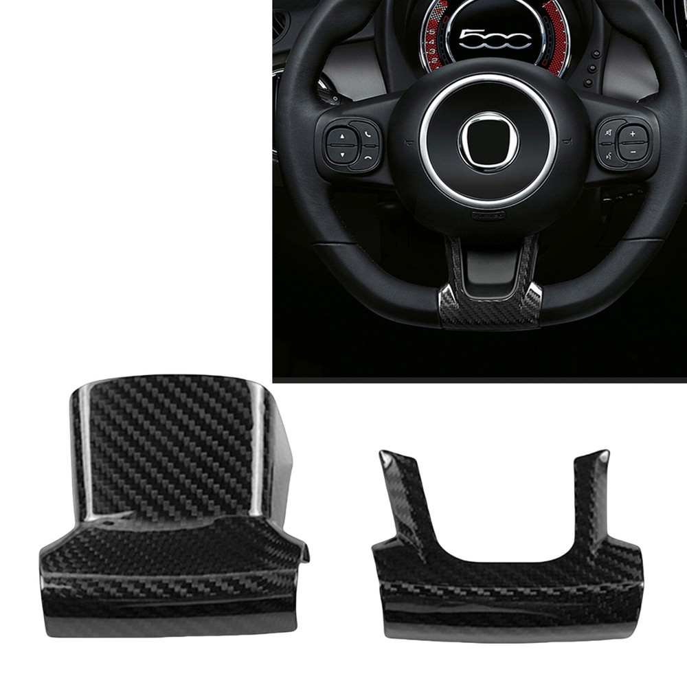 Dry Carbon Fiber Steering Wheel Cover Trim Decoration For Fiat 500 2020-2023
