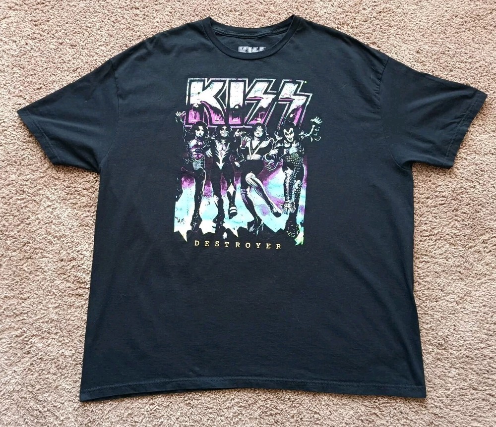KISS Men's 2XL T-Shirt - Destroyer Album Neon Art Black Tee