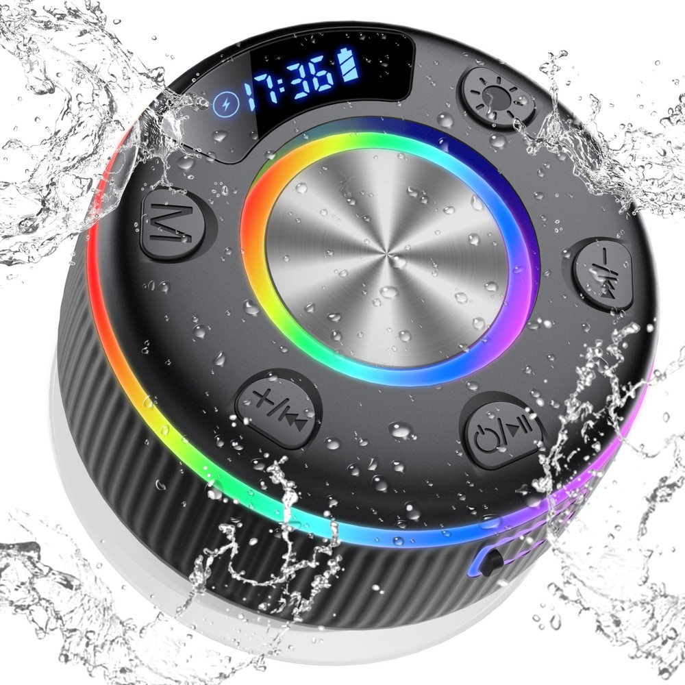 Portable Bluetooth 5.3 Shower Speaker with Time Display Wireless Waterproof