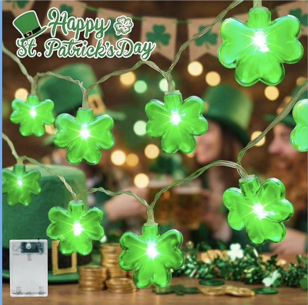 10 Feet Shamrock String Lights - St Patricks Day Decorations with 20 LED Lucky C