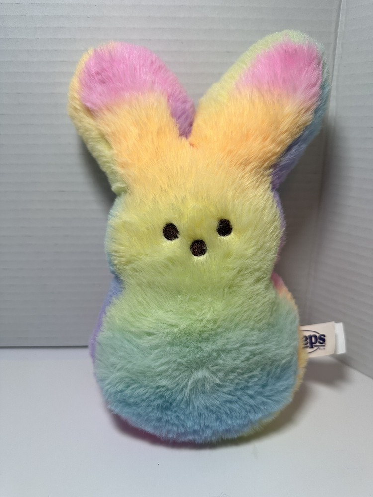 Peeps Pastel Rainbow Tie Dye Easter Bunny Fluffy Stuffed Animal Plush Toy