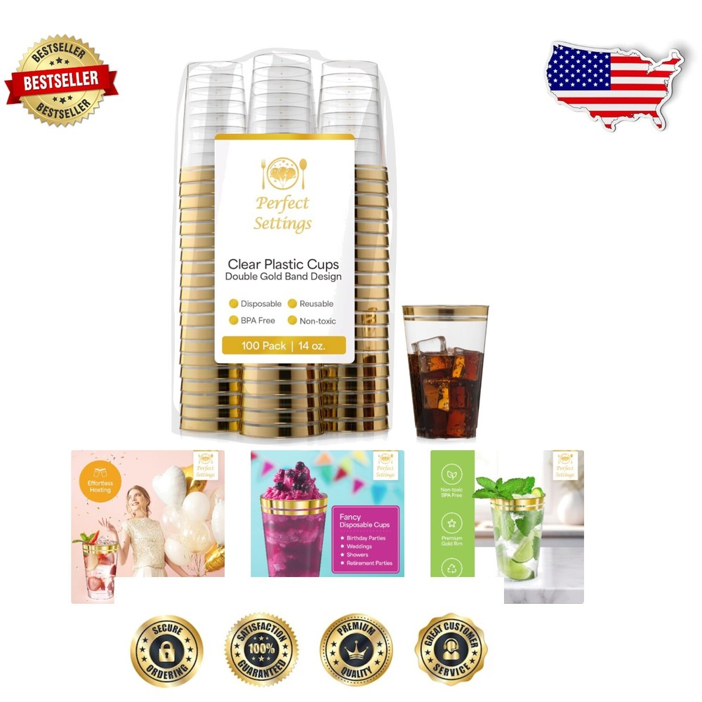 Luxury Gold Trim Disposable Cups - 100-Pack for Easy Entertaining