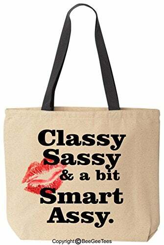 Classy Sassy and a bit Smart Assy. Lips Reusable Canvas Tote Bag Black Handle