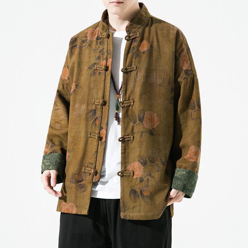 Men's Retro Oversized Tang Suit Casual Jacket Long Sleeve Printed Coat