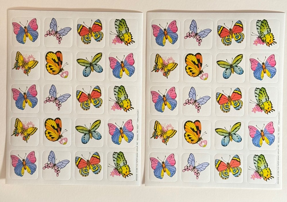 Vintage 1999 Glossy Stickers BUTTERFLIES Nature Bright Colors Spring Sticker Lot