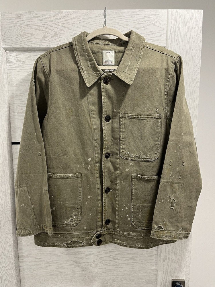 Visvim Benny Crash Khaki Colour Patchwork Distressed Japan Light Jacket M mens