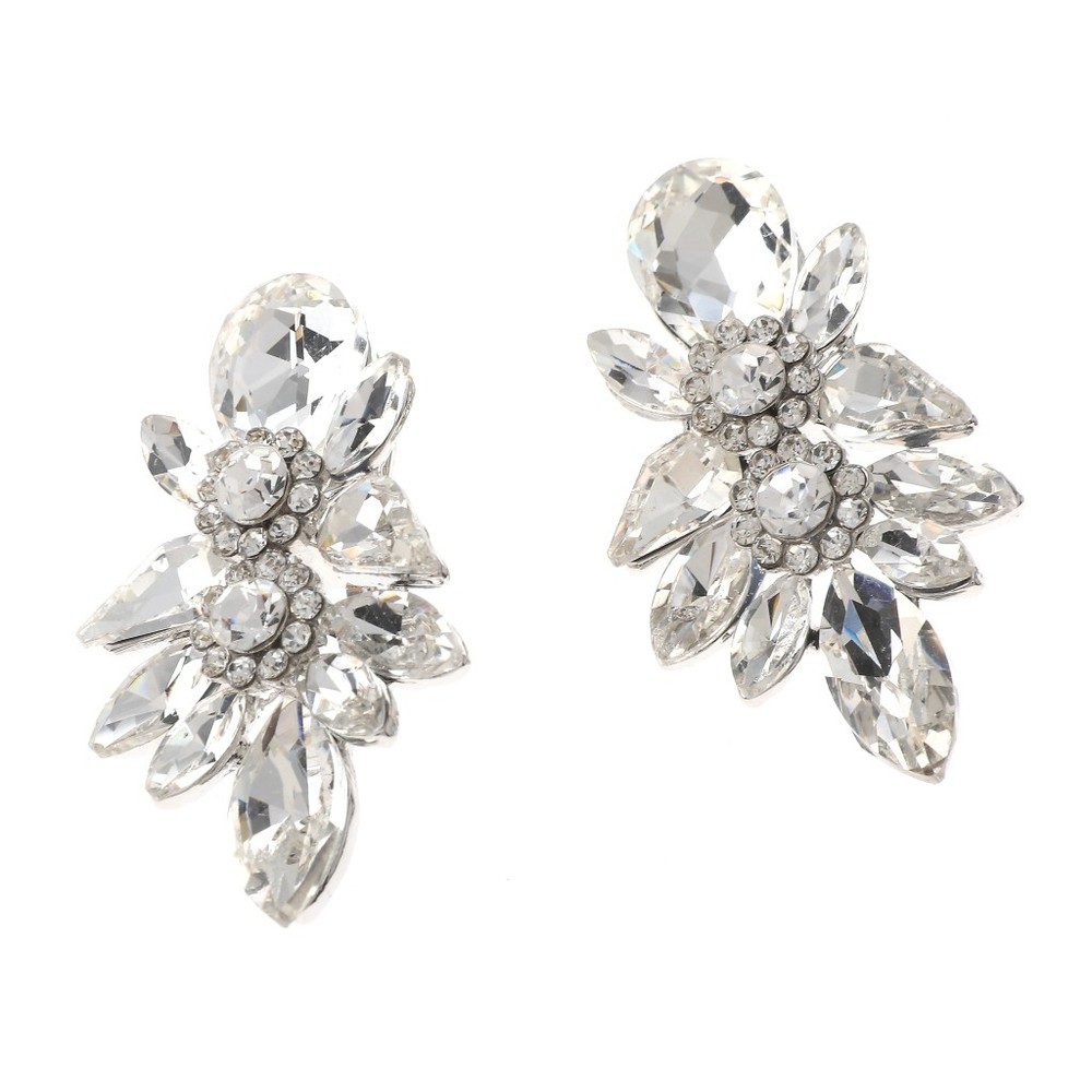 Silver Crystal Rhinestone Clip-On Earrings ER2587-SCL in Silver Tone Metal