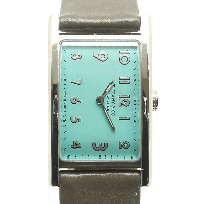Tiffany Co East West Mini Women s Quartz SS Leather Blue Dial