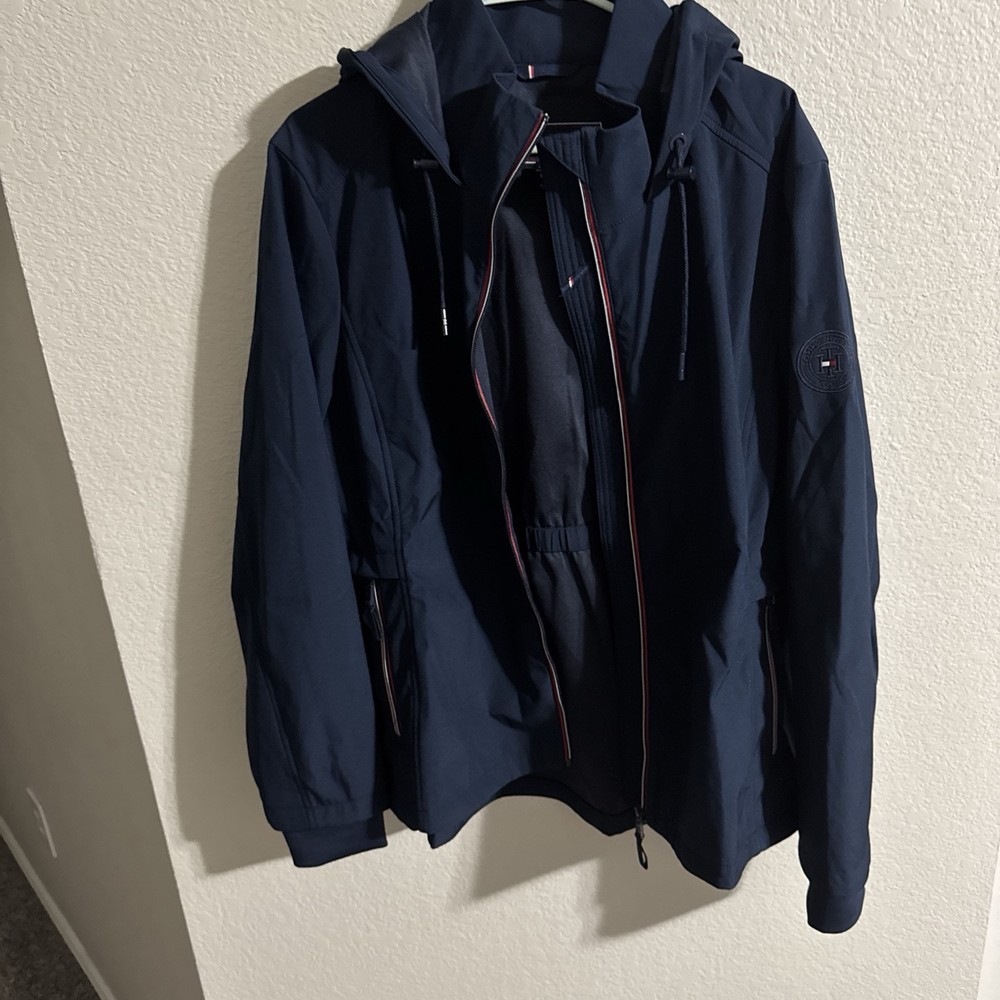 Tommy Hilfiger Womens Hooded Windbreaker Jacket Full Zip Coat Size L