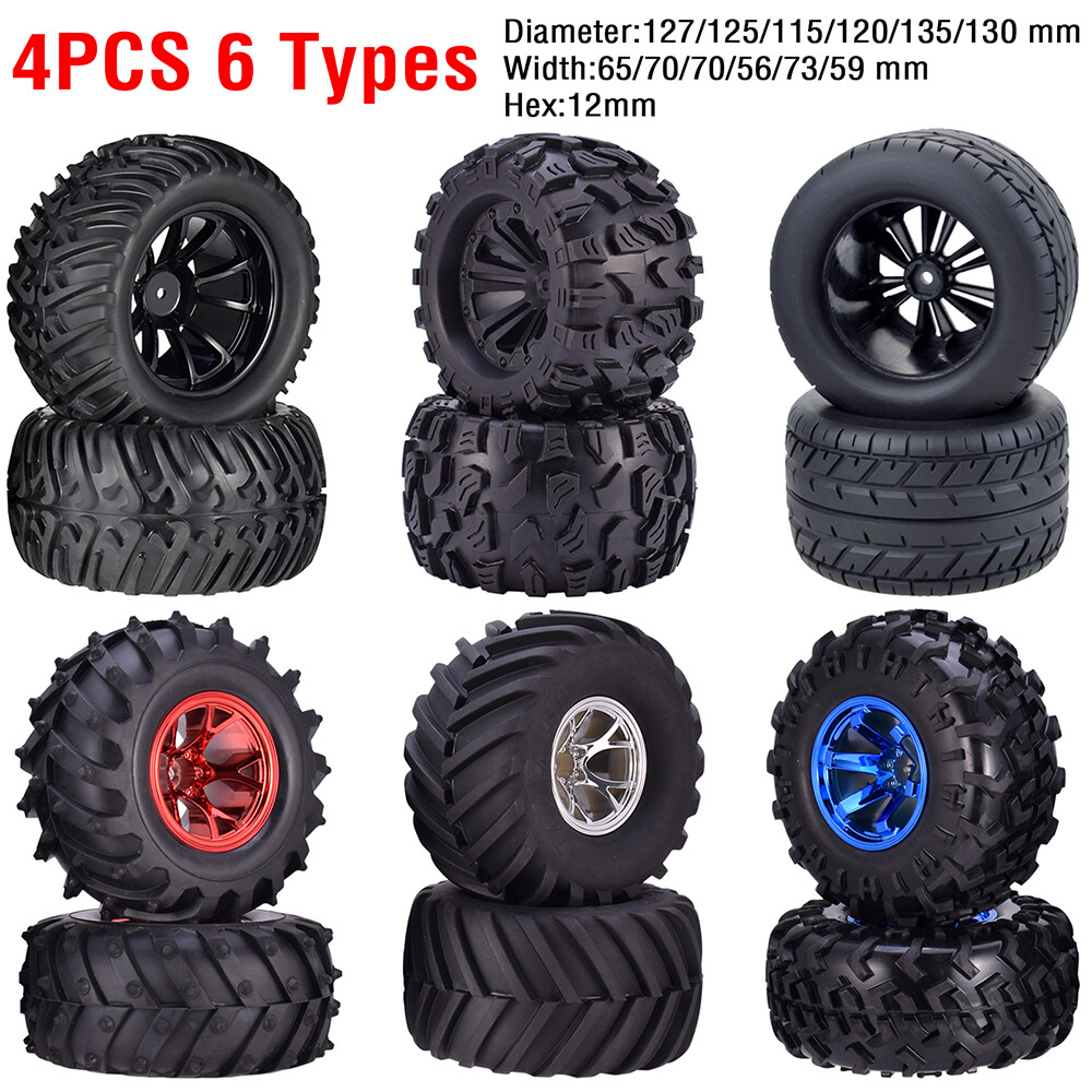 4x 12mm Hex Hub Wheels Tires for 1/10 HPI HSP Tamiya Kyosho Monster Trucks