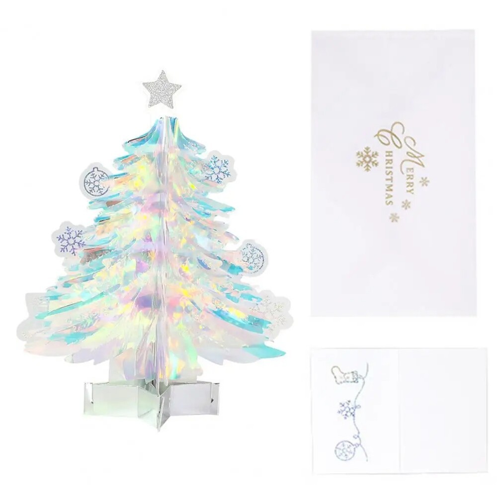 3D PopUp Christmas Tree Ornament  Neon Film Tree Greeting Card Envelope Set8015