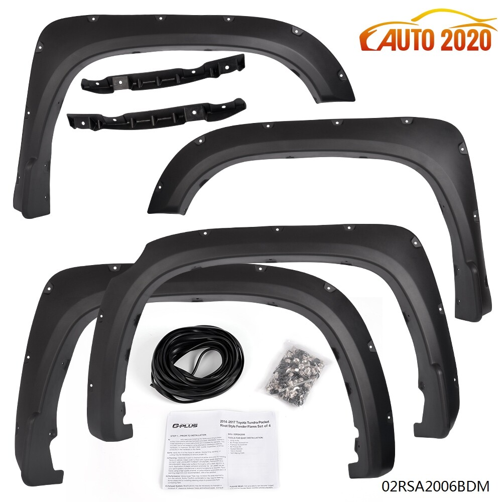 Fit For 14-18 Toyota Tundra 4PC Textured Black Pocket Rivet Wheel Fender Flares