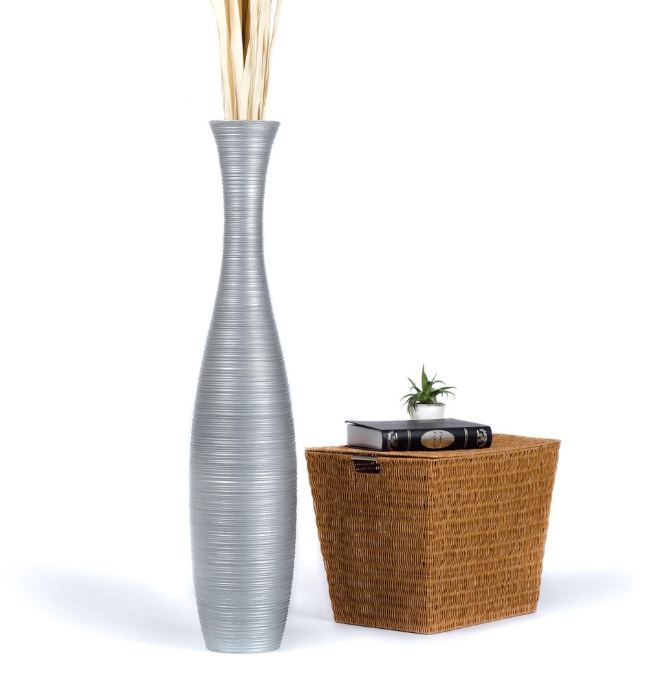 Leewadee Large Silver Home Decor Floor Vase – Wooden 43 inches Tall Farmhouse...
