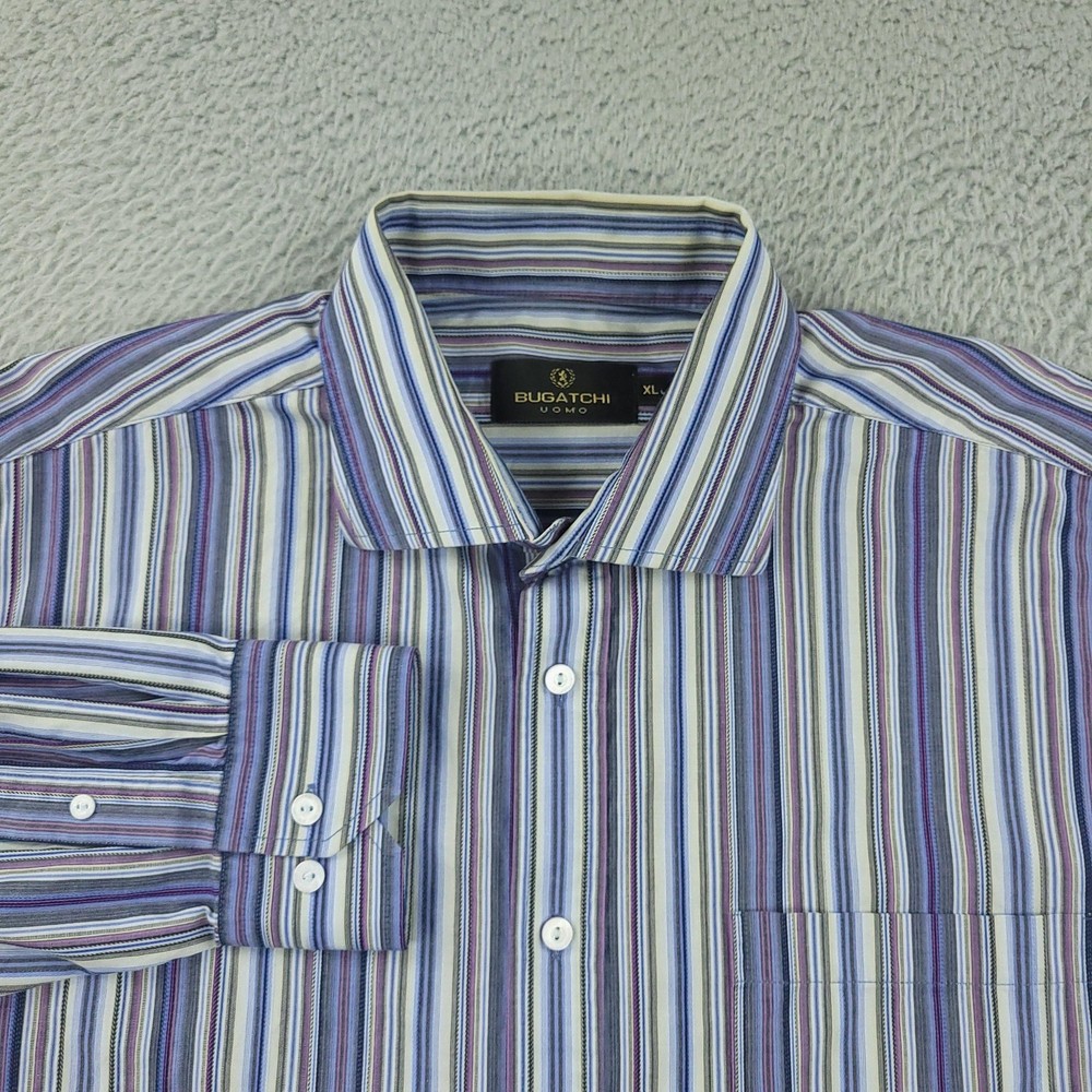 Bugatchi Uomo Dress Shirt Mens XL Blue Stripe 100% Cotton Classic Long Sleeve
