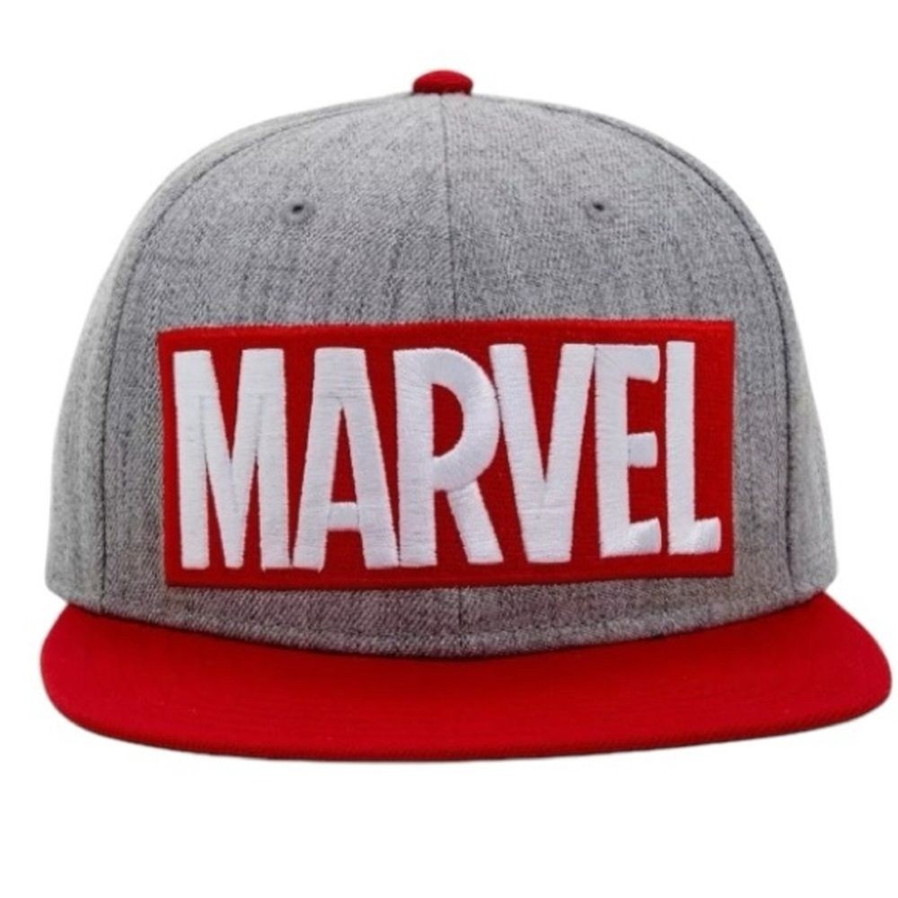 Marvel Logo Snapback Gray Red Truckers Hat