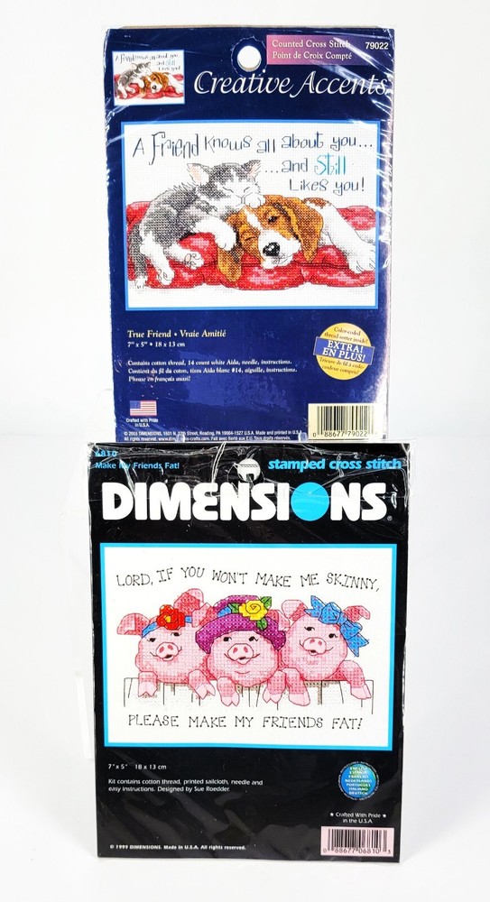 2 NOS Kits 1999 Dimensions 3 Little Pigs Diet Cross Stitch 2005 Creative Accents