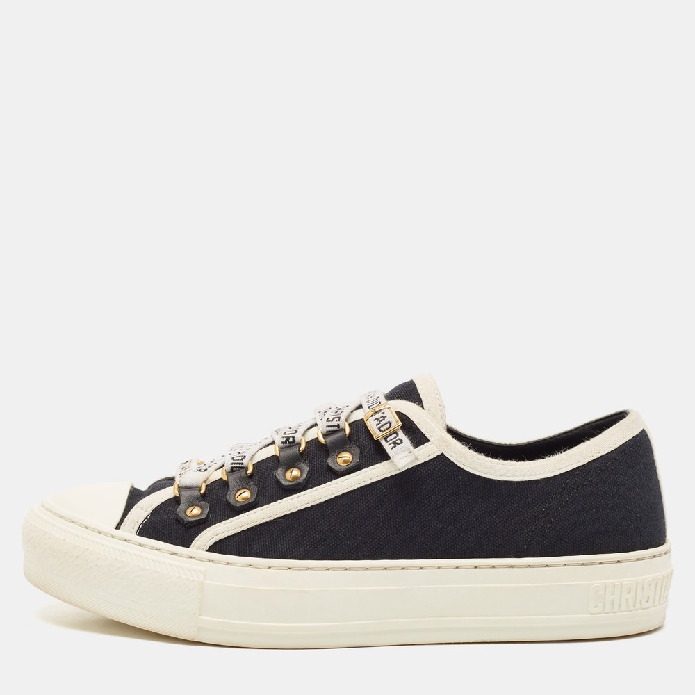Dior Black/Cream Canvas Walk'n'Dior Sneakers Size 37