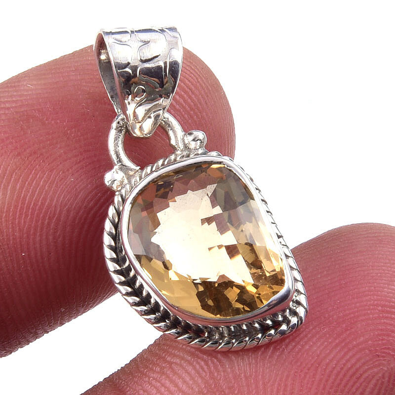 Natural Citrine 925 Sterling Silver Pendant Jewelry Gift 1 Inch