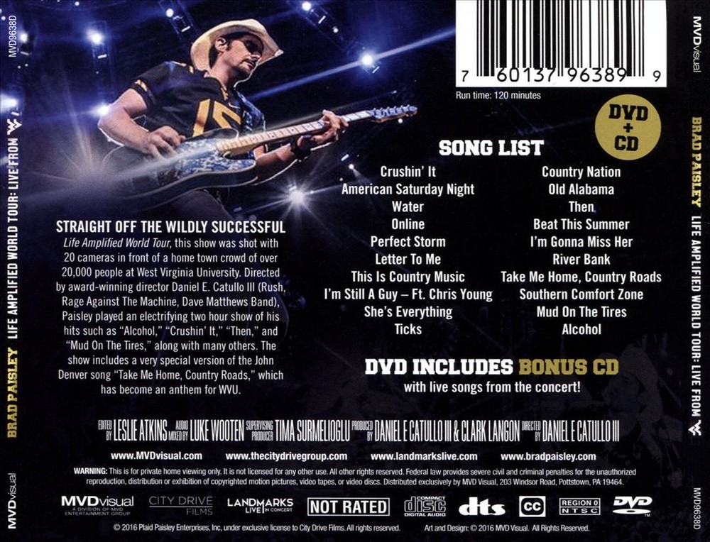 BRAD PAISLEY LIFE AMPLIFIED WORLD TOUR: LIVE FROM WVU NEW CD & DVD