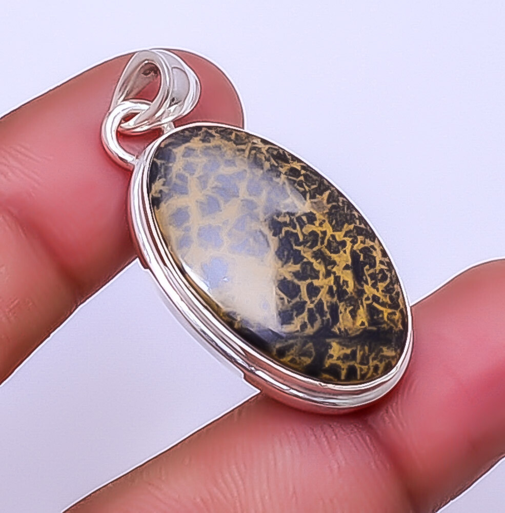 Honey Dendritic Opal - Mexico 925 Sterling Silver Pendant 1.76