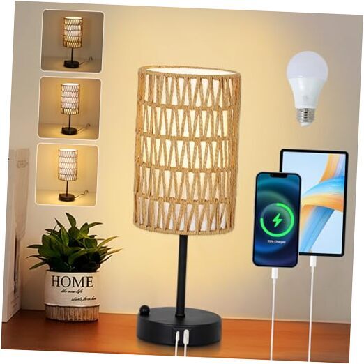 Touch Table Lamp For Bedroom with Bulb, Boho Small Desk Lamp For 1 Pack Black
